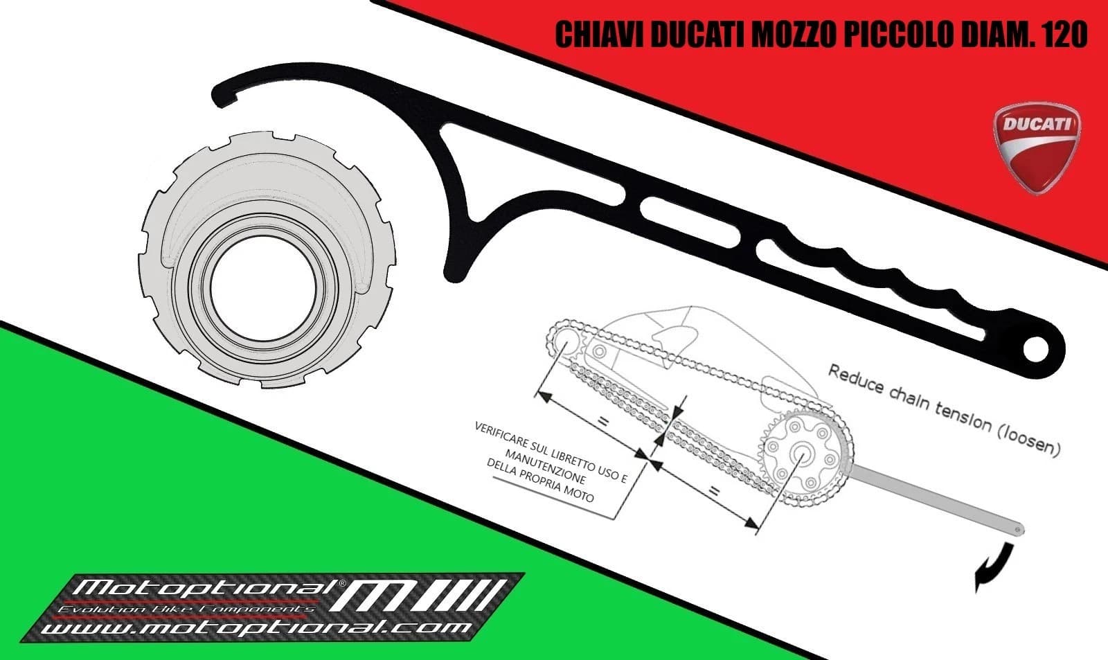 DUCATI CHIAVE REGOLAZIONE CATENA MOZZO ø 120 chain adjuster tool